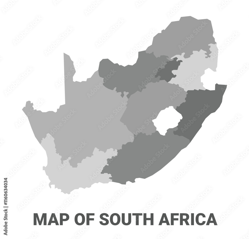 Fototapeta premium South Africa Greyscale political map simple flat illustration