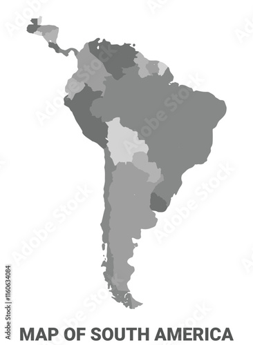 South America Greyscale political map simple flat illustration