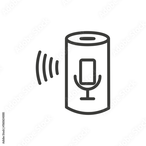 Voice Assistant Icon Depicting a Microphone and Soundwave in Black and White