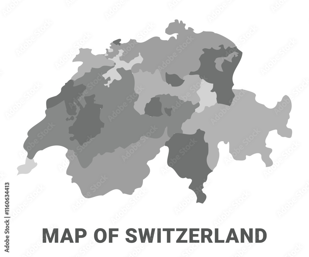 Obraz premium Switzerland Greyscale political map simple flat illustration