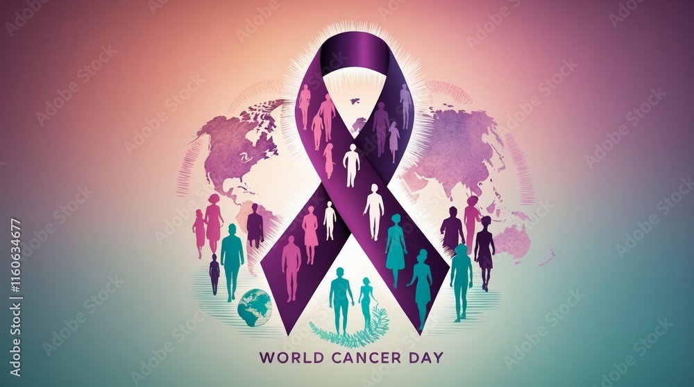 Fototapeta premium World Cancer Day Hope and Awareness. Inspirational Floral Artwork for Cancer Awareness. World Cancer Day Art Background