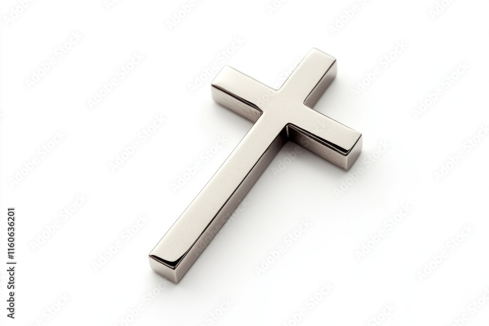 Obraz premium A silver cross stands out on a white surface, perfect for use in spiritual or faith-based contexts