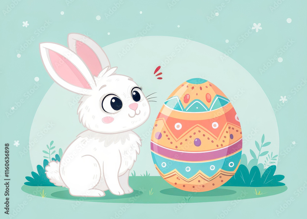 a white rabbit sitting next to an egg a white rabbit sitting next to an egg