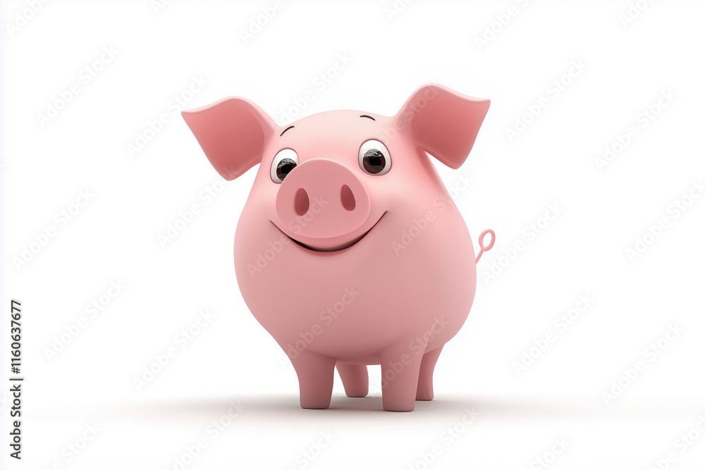 pink piggy stand in white background isolated 3d cartoon pink piggy stand in white background isolated 3d cartoon
