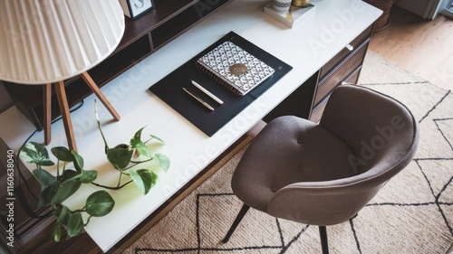 View of Trendy Home Office Desk Setup