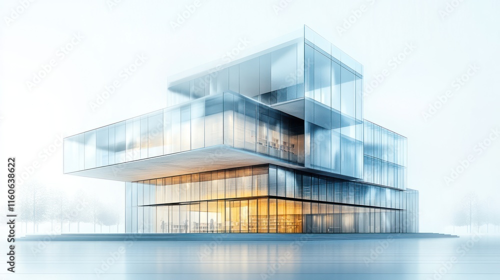 Modern glass office building architectural rendering. Modern glass office building architectural rendering.