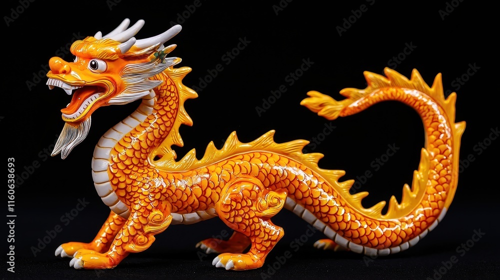 Fototapeta premium Orange Clay Dragon Figurine Chinese Mythology Asian Culture Mythical Creature