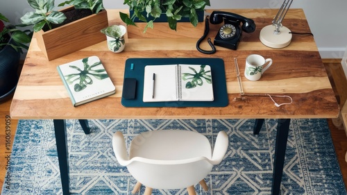 View of Trendy Home Office Desk Setup