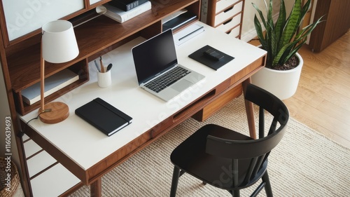 View of Trendy Home Office Desk Setup