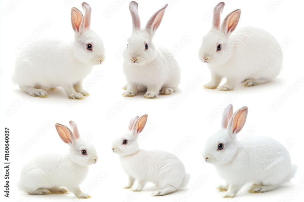 Four white rabbits sitting next to each other Four white rabbits sitting next to each other