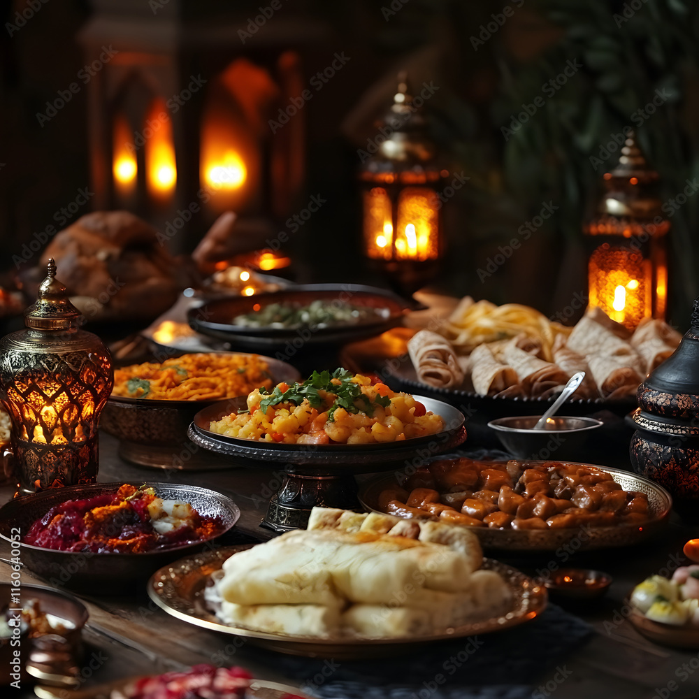 Ramadan Festive table with traditional cuisine Ramadan night food illustration Ramadan Festive table with traditional cuisine Ramadan night food illustration