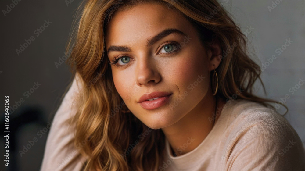 Fototapeta premium a woman with long hair and blue eyes