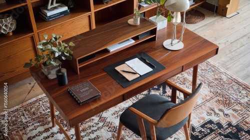 View of Trendy Home Office Desk Setup