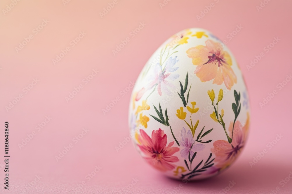 A colorful Easter egg painted on a pink background A colorful Easter egg painted on a pink background