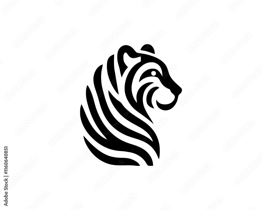 Tiger logo design vector template. Black and white silhouette tiger vector illustration. Tiger logo design vector template. Black and white silhouette tiger vector illustration.