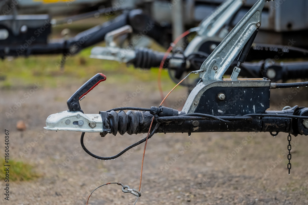 Trailer hand brake system and connections close up Trailer hand brake system and connections close up