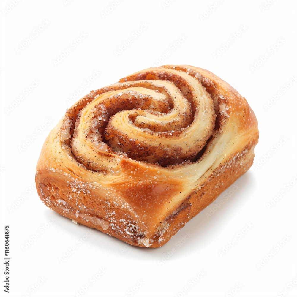 Fototapeta premium Cinnamon Roll Pastry, High-Contrast, Dessert Food Presentation, White Background with Copy Space