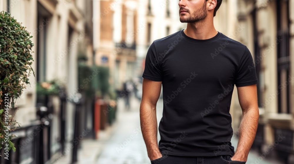 The t-shirt is clean and minimalist, serving as a perfect mockup template for print design. The t-shirt is clean and minimalist, serving as a perfect mockup template for print design.
