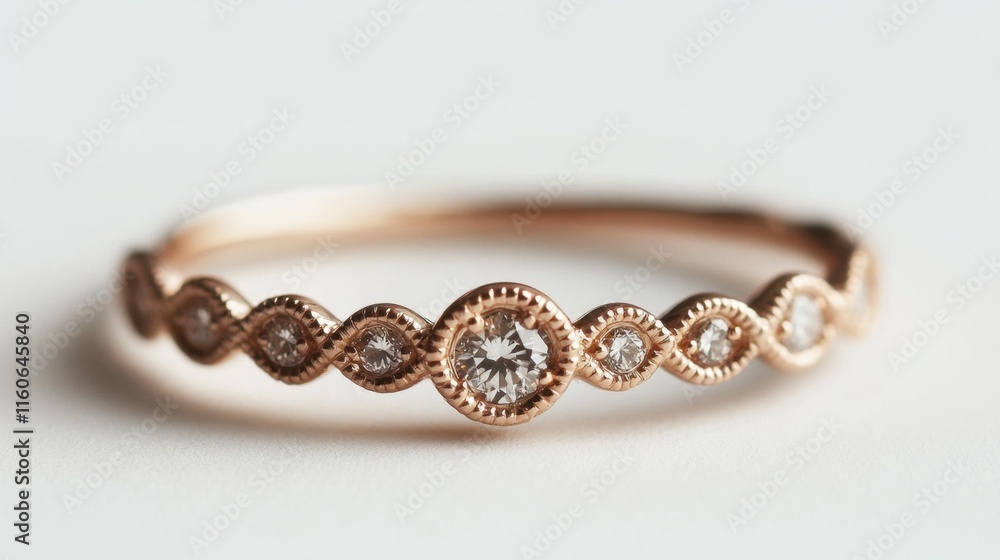 Elegant Rose Gold Ring with Diamonds on a Light Background Elegant Rose Gold Ring with Diamonds on a Light Background