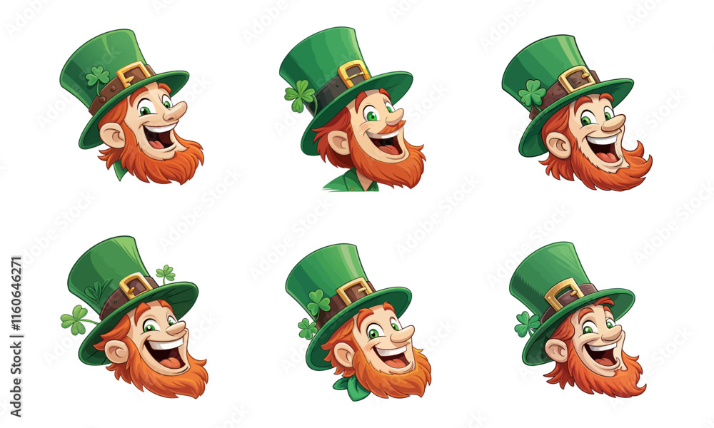 Cartoon Vector Leprechaun Faces with Different Emotions for St. Patrick's Day Cartoon Vector Leprechaun Faces with Different Emotions for St. Patrick's Day