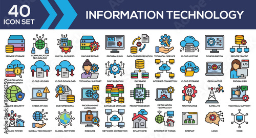 Information Technology Lineal Color Icon Collection