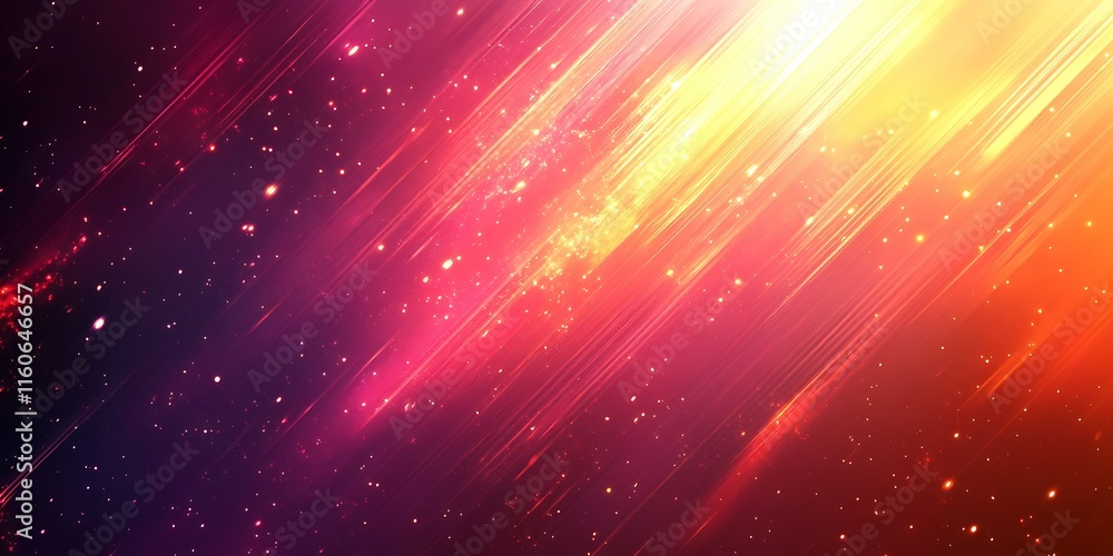 Fototapeta premium Abstract background with diagonal light streaks, red, orange, and yellow hues, and subtle sparkle.