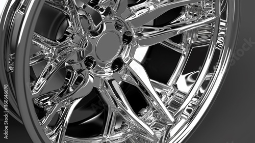 alloy sports car rim with intricate spoke design and polished metal finish photo