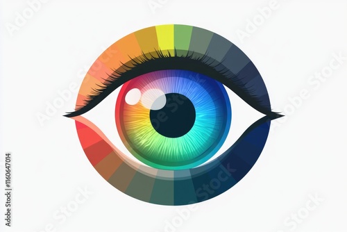 A detailed view of an eye featuring a color wheel, great for graphic design or educational purposes