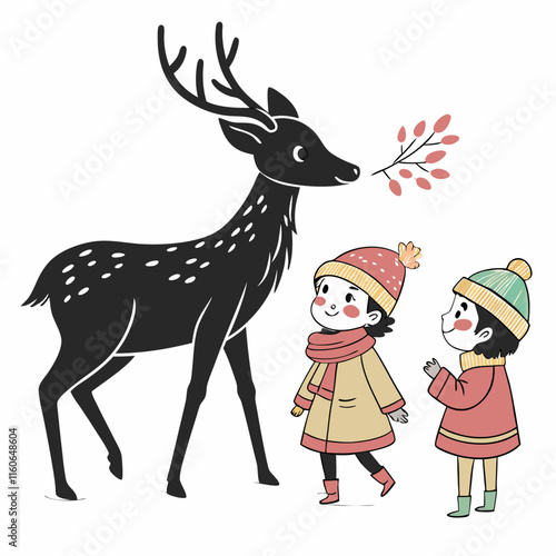 Black Christmas Cute Kids deer Black silhouette