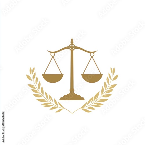 Golden scales of justice with laurel wreath.