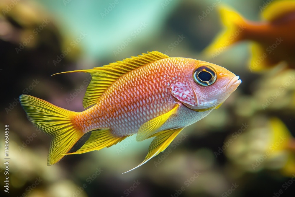 A close-up shot of a fish swimming in an aquarium A close-up shot of a fish swimming in an aquarium
