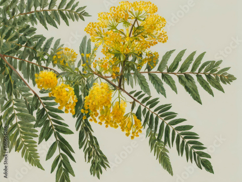 a painting of yellow flowers on a branch photo