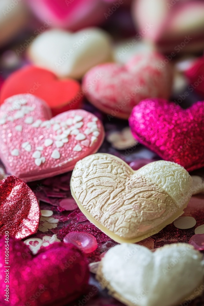 Obraz premium A close-up shot of a bunch of hearts arranged on a table, perfect for Valentine's Day or romantic occasions