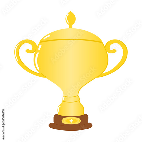 Golden trophy cup Illustration. Vector hand drawn cartoon kawaii character illustration icon. Isolated on white background. Golden trophy cup character concept