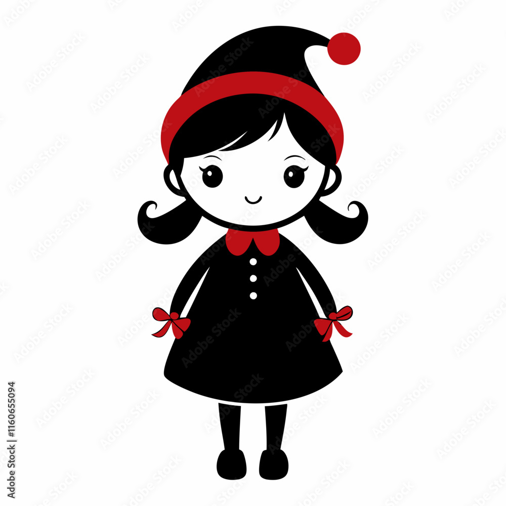 Cute Christmas Little Girl Black silhouette Cute Christmas Little Girl Black silhouette