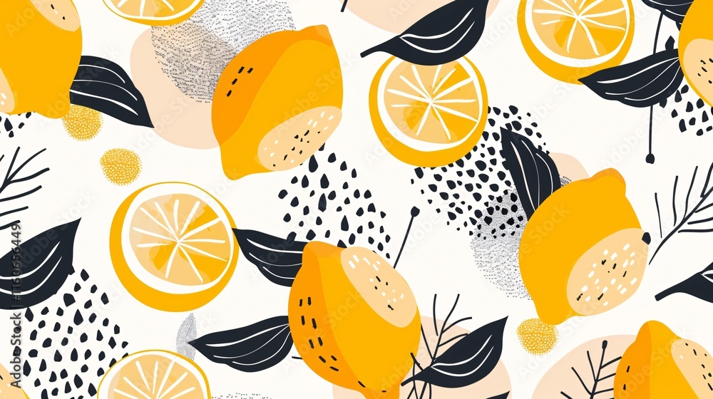 Obraz premium Vibrant Hand Drawn Abstract Lemons Vector Seamless Pattern