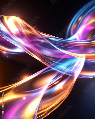 Abstract swirling ribbons in luminous colors, kinetic energy visuals, dynamic and futuristic design concept create a mesmerizing visual experience. photo