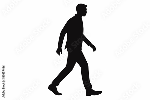 Businessman Silhouette Walking Vector on White Background.  A silhouette of a man walking

