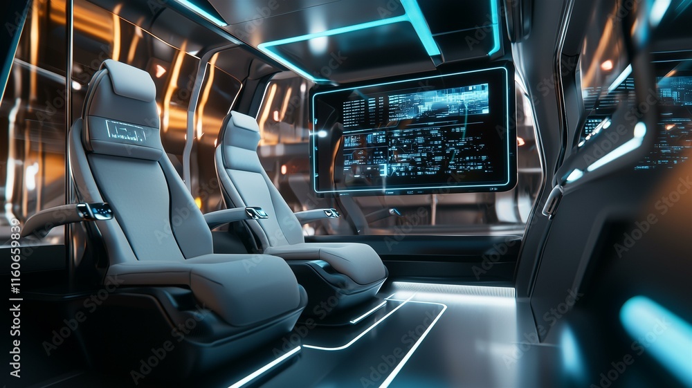 Fototapeta premium futuristic self-driving car interior with reclined seats and digital screens