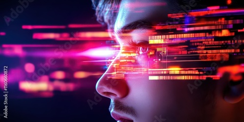 The desaturated gridlines with glitch overlays and neon accents create a mesmerizing vaporwave cyberpunk fusion, embodying a retro-digital aesthetic concept.