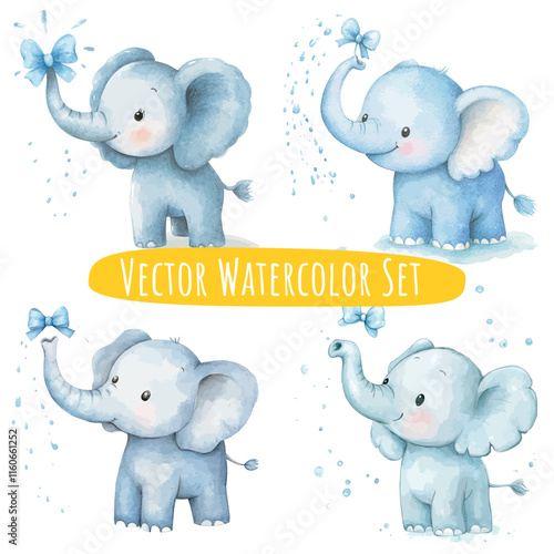Watercolor Baby Elephants Set   Whimsical Illustrations