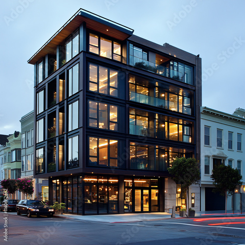 A mixed-use building incorporating residential, retail, and office spaces.