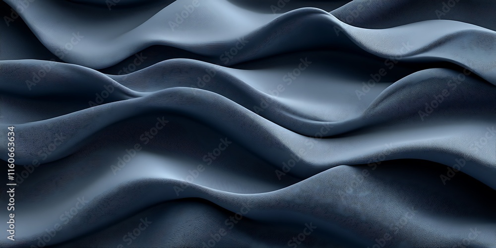 Fototapeta premium Abstract image of flowing, dark blue fabric with soft waves and folds.