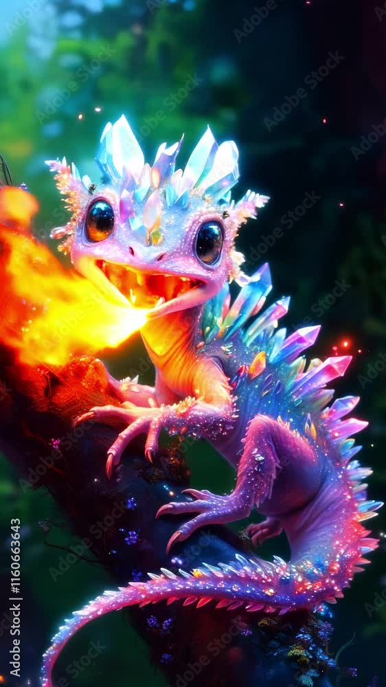 A tiny shiny crystal dragon creature with sparkling, rainbow crystalline fur, happy little animal with cute eyes, glowing tiny gemstones, large and luminous eyes, magical trees, fantasy pet
A tiny shiny crystal dragon creature with sparkling, rainbow crystalline fur, happy little animal with cute eyes, glowing tiny gemstones, large and luminous eyes, magical trees, fantasy pet