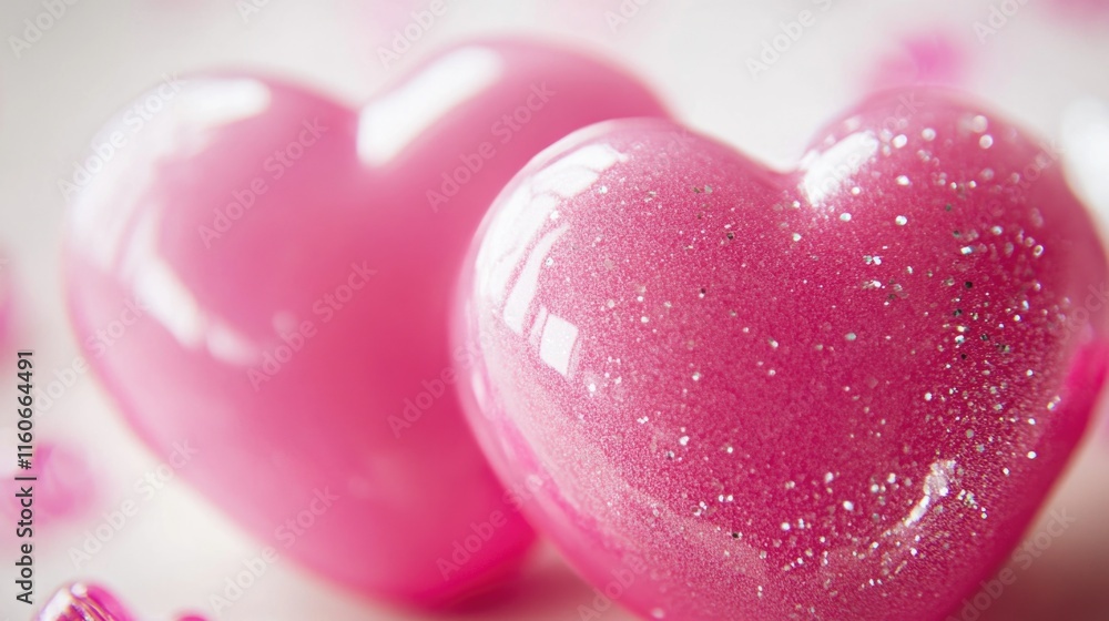 Fototapeta premium Two pink hearts sit side by side