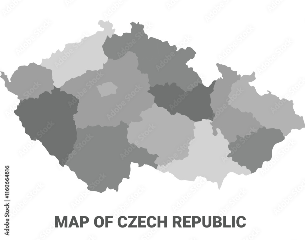 Czech Republic Greyscale political map simple flat illustration Czech Republic Greyscale political map simple flat illustration