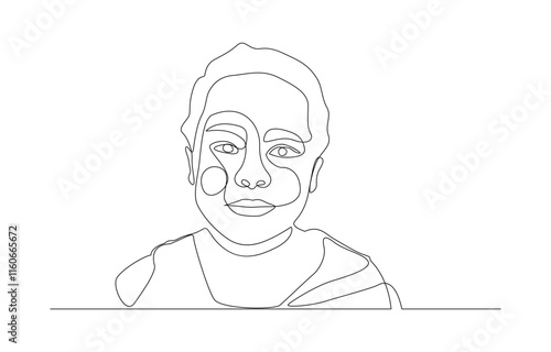 Baby boy sitting in continuous line art drawing style, Baby in womb one single line drawing. Cute unborn fetus baby on mother womb isolated on white background.