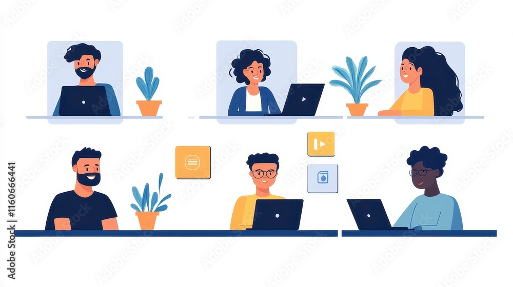 Collaborative work environment featuring diverse employees engaged in project discussions