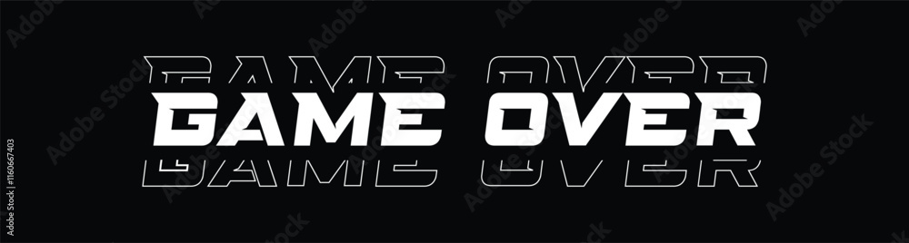Game over typography banner. Game over typography text illustration isolated on black background. Design template for Game over sale banner. Game over typography banner. Game over typography text illustration isolated on black background. Design template for Game over sale banner.