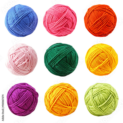 Colorful Yarn Balls Collection Isolated on transparent Background